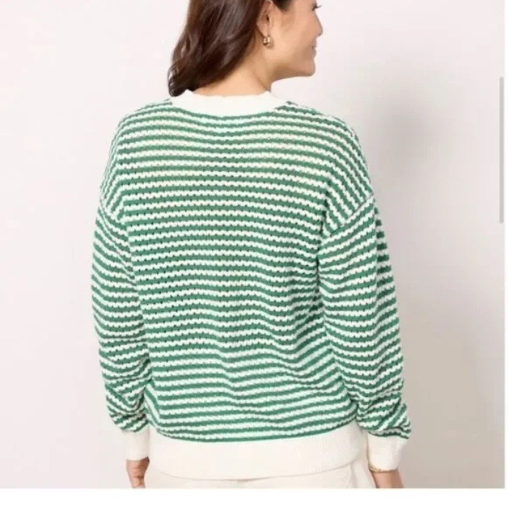 Spiritual‎ Gangster Large Green White Striped Open Knit Cotton Blend Sweater - Picture 2 of 11